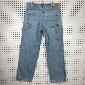 Full Blue Distressed Denim Jean 34x32 Carpenter Work Wear Streetwear Skate Baggy